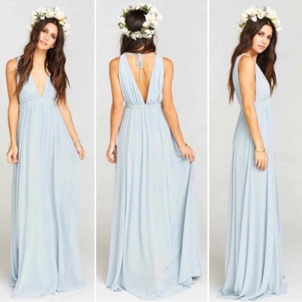 Show Me Your Mumu Ava Maxi Dress Medium Steel Blue Bridesmaid Grecian Chiffon
